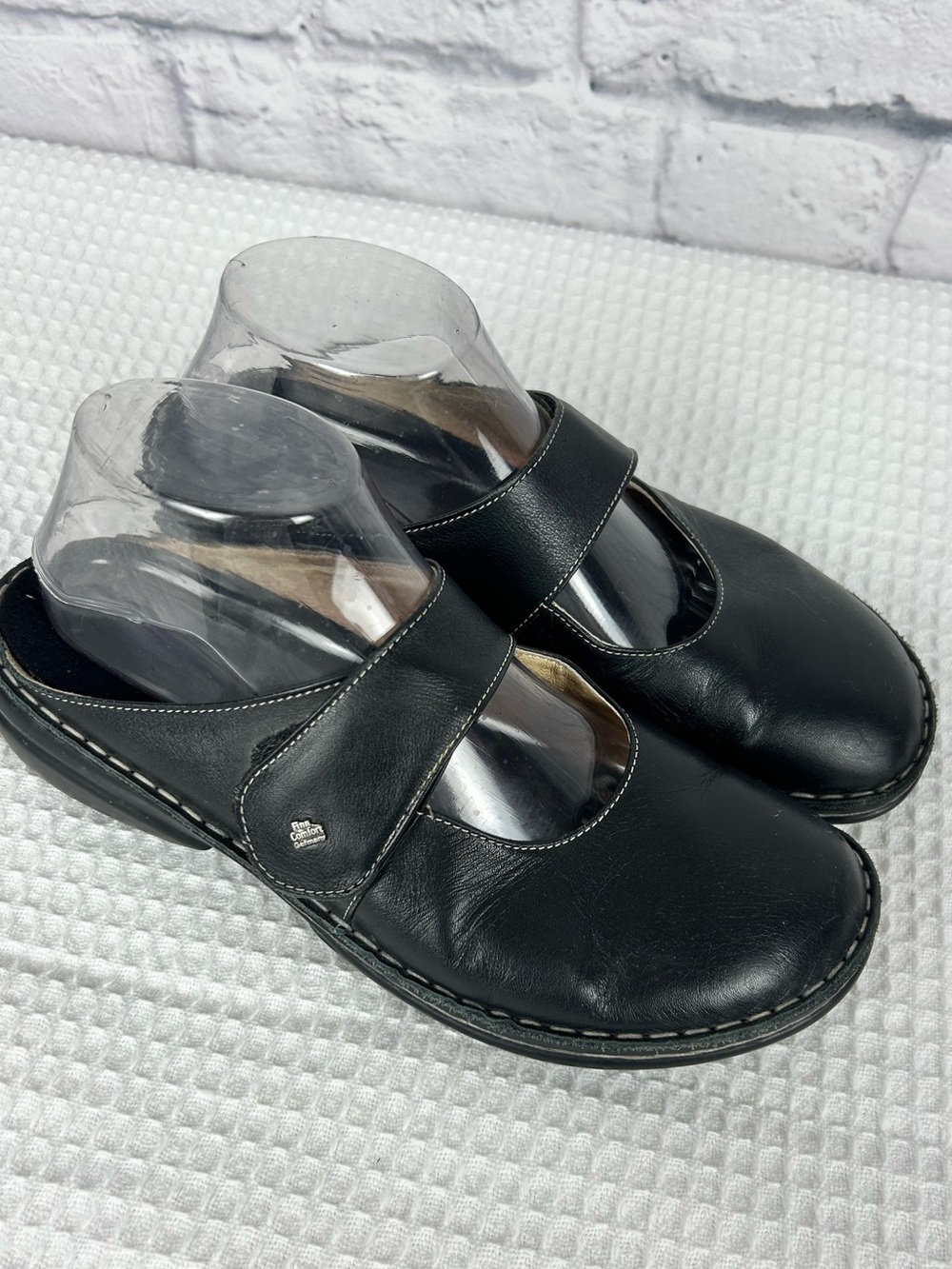 Finn Comfort Black Leather Mary Jane Clogs Slingback Comfort Shoes EU 40 US 9